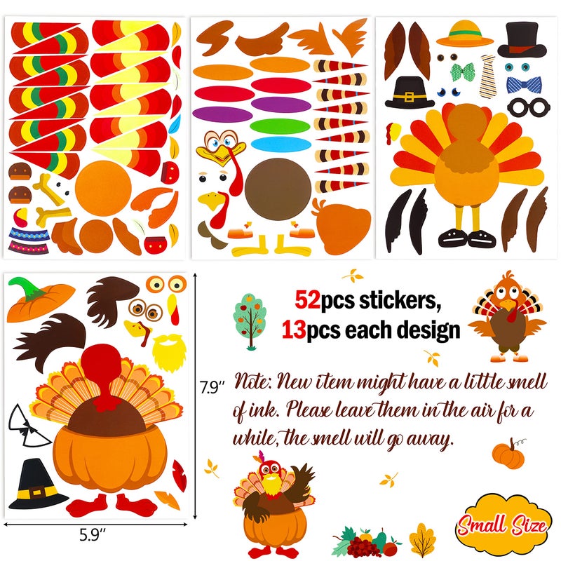 Moon Boat 52pcs Thanksgiving Crafts for Kids, Make-A-Turkey Stickers Party Games/Favors/Supplies(Style1) - Image 3